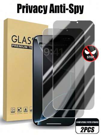 2 piezas Compatible con iPhone 17 Pro Max/17 Pro/17 Air/17/16e/16 Pro Max/16 Pro/16 Plus/16/15 Pro Max/15 Pro/15 Plus/15/14/13/12, Protector de pantalla de vidrio templado anti-espía blanco, protege la información de tu teléfono, calidad de imagen clara, anti-huellas dactilares, resistente al agua, anti-arañazos, fácil instalación