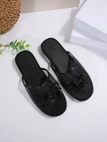2026 Spring/Summer Minimalist Lightweight Mesh Women's Handmade Solid Color Slide Sandals - Black - View 5