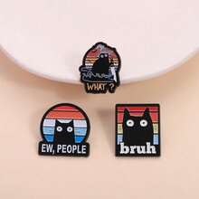 Cute Black Animal Kitty Umm People, Fun Black Cat Versatile Clothing Accessories Brooch Metal Badge - QHXZ4928 - 查看 2