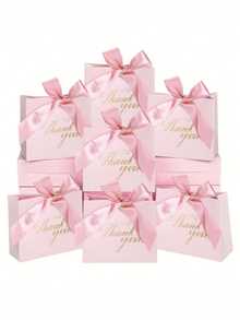 10个装 - 感谢礼品袋，迷你蝴蝶结礼品袋，粉色图案纸质礼品袋，适合装糖果和小物件，烫金印花小纸质礼品袋，适用于生日、母亲节礼物、新娘送礼会、毕业派对用品、万圣节装饰、万圣节派对用品 - 彩色 - 查看 2