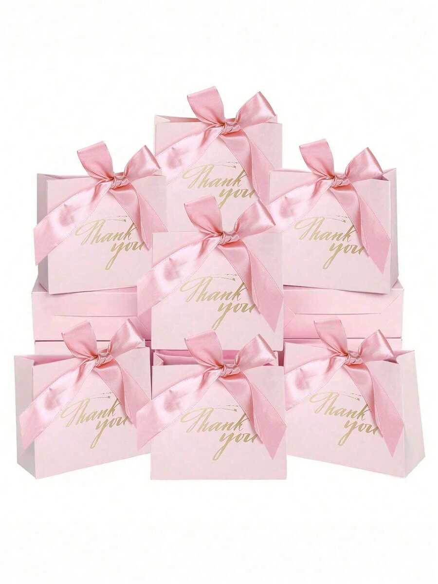10个装 - 感谢礼品袋，迷你蝴蝶结礼品袋，粉色图案纸质礼品袋，适合装糖果和小物件，烫金印花小纸质礼品袋，适用于生日、母亲节礼物、新娘送礼会、毕业派对用品、万圣节装饰、万圣节派对用品 - 彩色 - 查看 1
