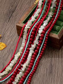 1pc Bohemian Style Multilayer Beaded Necklace, Fashionable Charm, Suitable For Women's Daily, Party, Travel Wear Or Gift - Multicolor - View 5