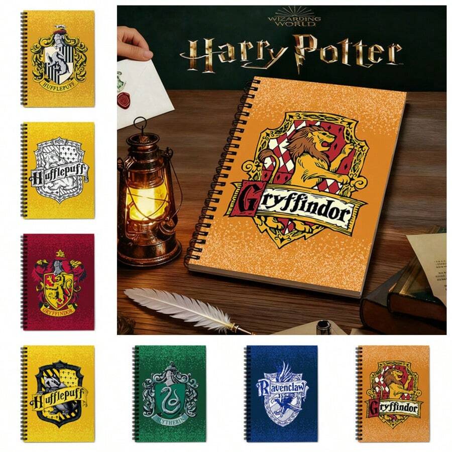 1pc Harry Potter 4 Hogwarts House Printed Notebook, 80 Pages Signature Book, Suitable For Office, School, Note-Taking - College Logo - View 1