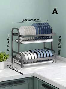 1pc Kitchen Rack Dish Drainer Rack, Thick & Sturdy Multi-Layer Tableware Storage Rack, Multifunctional Bowl & Cutlery Holder, Countertop Bowl Cabinet, 2-Tier 3-Tier Bowl & Plate Organizer