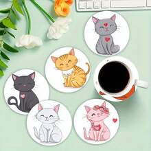4 buc/6 buc/300 buc pahare cu desene animate cu pisică drăguță, model tematic cu noroi de diatomee, pahare cu cafea, decorațiuni multi-ocazie pentru casă și restaurant, cadouri zilnice, decorațiuni de masă, decorațiuni zilnice, decorațiuni tematice pentru petreceri - Multicolor - Vizualizare 1