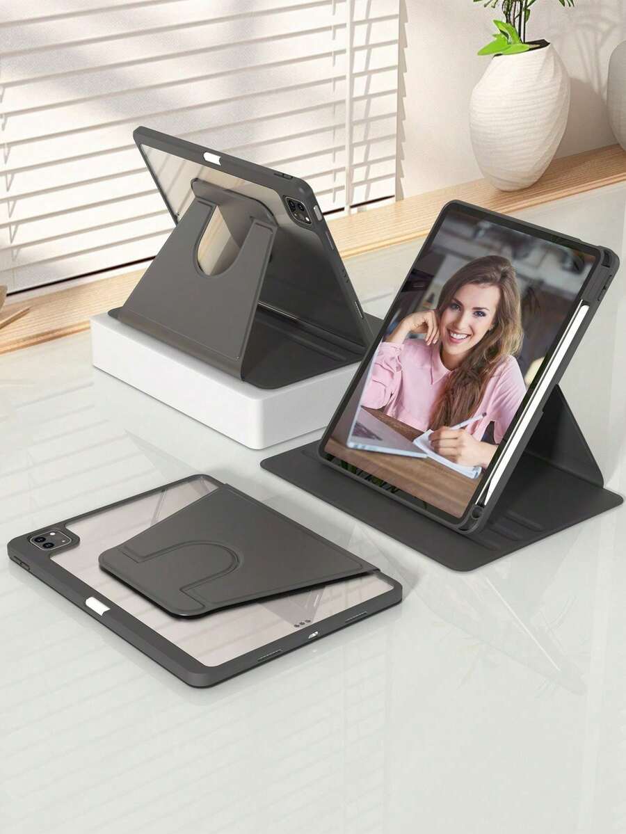 适用于 iPad (A16) 2025 款、第十代 10.9 英寸、Air 11/13 英寸、M2/M3 2024 款、Pro 11/13 英寸、M4 2024 款、Air 4 款、第五代 10.9 英寸、第五代、第六代 9.7 英寸、第七代、第八代、第九代 10.2 英寸、Pro 11/12.9 英寸的旋转保护套，采用 PMMA 材质，PU 皮革，360 度旋转，黑色。