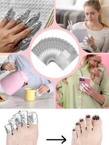 50/100pcs Aluminum Foil Nail Art Remover Pad,Nail Polish Remover With Lint-Free Lager Cotton Pad,Nail Foil Wraps Gel Remover,Soak Off Foils Cotton Pads Gel Polish Remover,Nail Polish Wraps Removal Tool - Multicolor - View 5