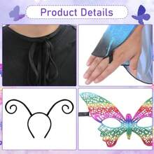 Moth Wings Costume For Women - Pink Purple Fairy Moth Wing Shawl With Butterfly Antenna Headband Multicolor Mask Set Cosplay Costume For Adult Halloween Party Dress Up Daily Photo Prop - 如圖 - 查看 8