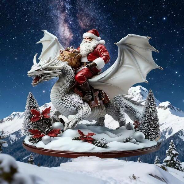 [Kundenliebling] Weihnachtsmann & Drachen Acryl Dekoration - Perfekt für Heim- und Bürodekoration, ideales Weihnachtsgeschenk, 10x8