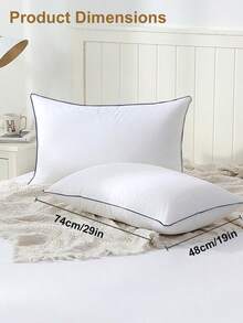 1pc Pillow, Pillow Insert, Bedding, Soft Fluffy White Pillow Insert, Solid Color Pillow For Bed, Modern Style Pillow, Fill For Back, Christmas Decoration, Stomach Or Side Sleepers, High Rebound Polyester Fiber Filling Pillow, Fall Decor, Halloween Decor, Room Decor, For Bed, Sofa, Living Room, Bedroom Decorative Stuffer Pillow - 白色藍邊 - 查看 3