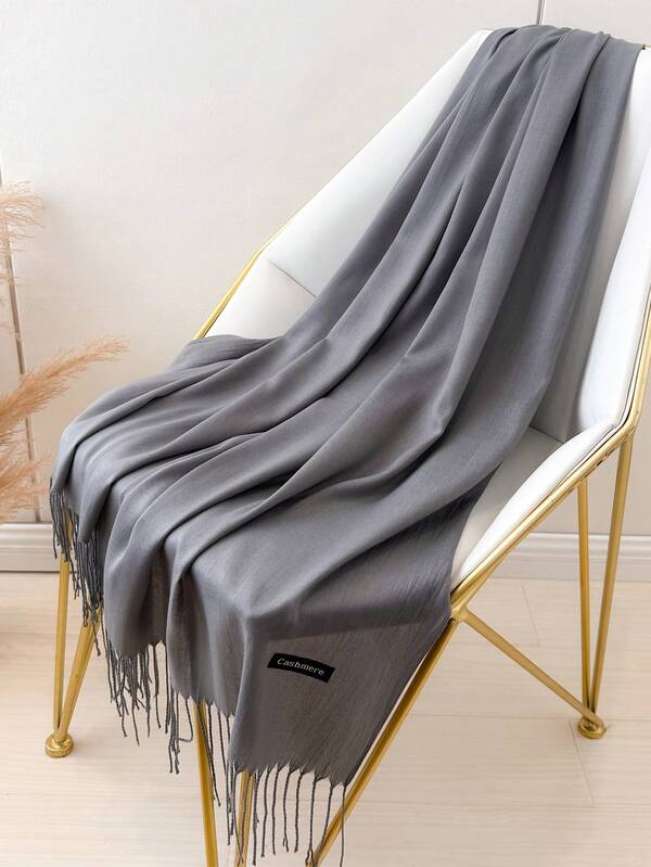 1pc 190*70cm Outdoor Classic Solid Color Windproof Shawl, 120g Fashionable Unisex Thin Fringe Shawl, Air-Conditioned Room Warm Oversized Scarf, All Season Thin Solid Color Muslim Headscarf, Available In Red, Maroon, Black, White, Beige, Yellow, Blue, Green, Burgundy, Rectangle Scarf For Women