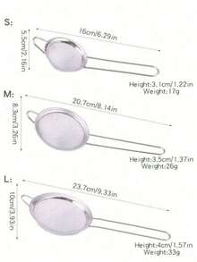 1 pieza/3 piezas (S-M-L) Colador de malla fina de acero inoxidable con mango - Herramienta de cocina para tamizar y cernir - Plateado - Ver 11