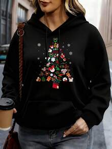 Disney Women Hoodie White Christmas Tree With Mickey Mouse And Friends Print For Holiday Party - 黑色 - 查看 1
