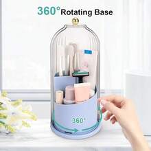 Toothbrush Holders With Sliding Lid, Rotating 3 Slots Bathroom Organizer Countertop, Tooth Brush Toothpaste Holder Bathroom Counter Stand Sink Organizer Caddy For Makeup Brushes Holder (Blue){Inchcolor_nameinch:InchBlue+Transparentinch} - 藍色+透明 - 查看 4
