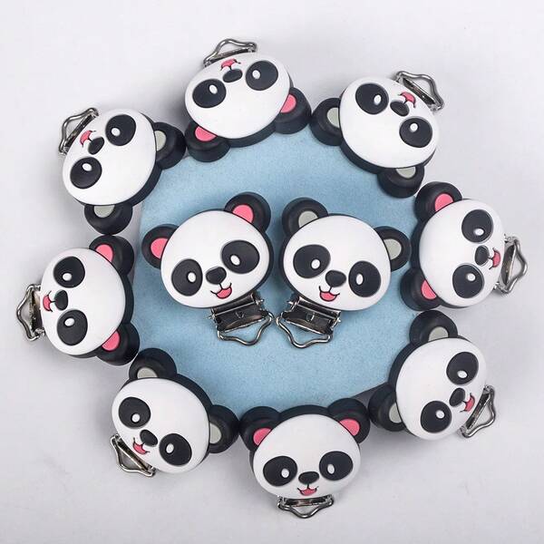 1/4/7/10pcs Cute Panda Silicone Bead Clips, Non-Slip & Durable, For DIY Jewelry Making And Craft Accessories.