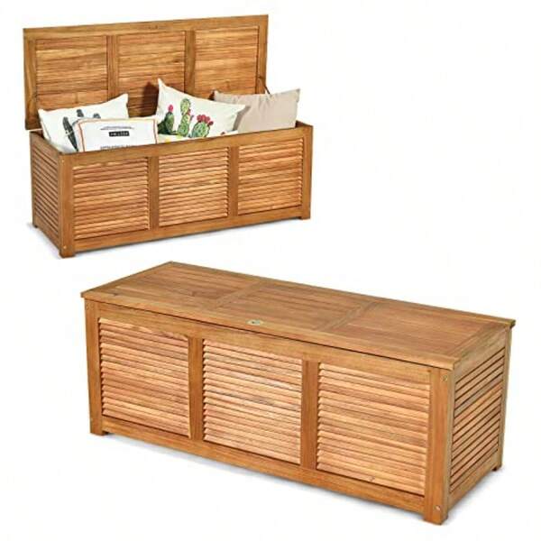 Outdoor Acacia Wood Storage Bench Garden Backyard Storage Box Outdoor Storage Container For Patio Furniture Cushions And Gardening Tools