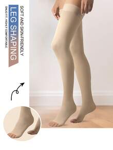Extra Long Warm Women's Solid Color 20,30 Mmhg Compression Thigh High Socks, Leg Shaping Comfortable Compression Stockings, Cozy Socks - Apricot - View 6