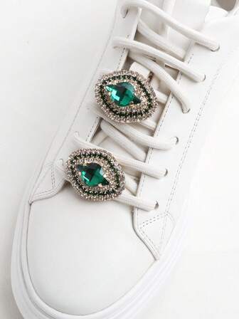 2pcs Green Rhinestone Embedded Eye Pattern Metal Cute Niche Accessories, Fashionable Exquisite Sports Shoes DIY Decor New Favorite, Suitable For Elegant Sexy Ladies Date Party First Choice Shoes/Boots, Sports Shoes, Bags Free Matching