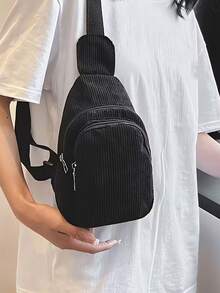 Lightweight Chest Bag Crossbody Bag Casual Waist Bag Simple Corduroy Shoulder Bag Daily Versatile Sports Bag Outdoor Portable Sling Bag For Men And Women Vacation Travel Camping Hiking Gym Christmas Holiday And Daily Use Travel Essentials - Multicolor - View 5
