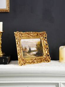 مجموعة إطارات صور ديكورية بطراز أوروبي عتيق ذات نمط زهري ذهبي مستطيلة، مزينة بسلسلة من اللؤلؤ والبلبل الذهبي، مغطاة بورق ذهبي متعددة الأغراض، إطار صور رجعي لعرض الصور وديكور المنزل والدعائم الفوتوغرافية - الذهبي - مشاهدة 11