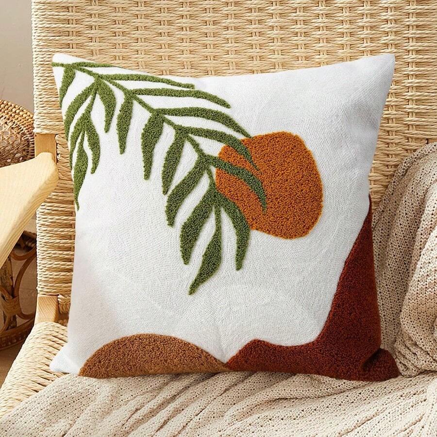 Merrycolor - Fundas de almohada decorativas bohemias de 18 x 18 pulgadas color verde copetudo - Almohadas decorativas de hojas de sol de mediados de siglo modernas para cama sofá sala de estar 1 - BohoafRojoYVerde - Ver 1
