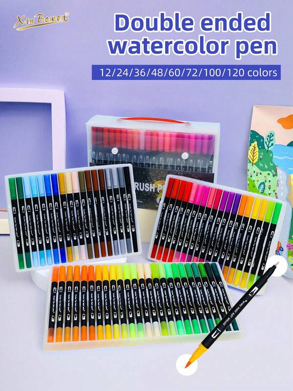Dual Tip Markers Set Watercolor Markers Pens Soft Tip + Fine Line Water-Washable 12/24/36/48/60/72/100/120 Colors For Coloring Drawing Markers Coloring Books Rock Painting, DIY Crafts Art Supplies Set For Student Beginners Artists