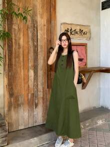 Vintage Loose Sleeveless High-Quality Casual Dress, Slimming And Elegant Summer - Green - View 2