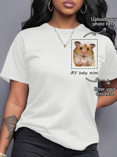 Customized Personalized Gift ,Customized, Single Women's T-Shirt Customization,Add Your OwnText/Picture (Badge Pattern/ Company Logo/Family Photo/Selfie, Number/Name/Quotation/Special Sentence/Funny Sentence/Slogan, Etc.),Stylish,Fashion,Gifts For Him,Boyfriend,Family,Friends,For Birthdays