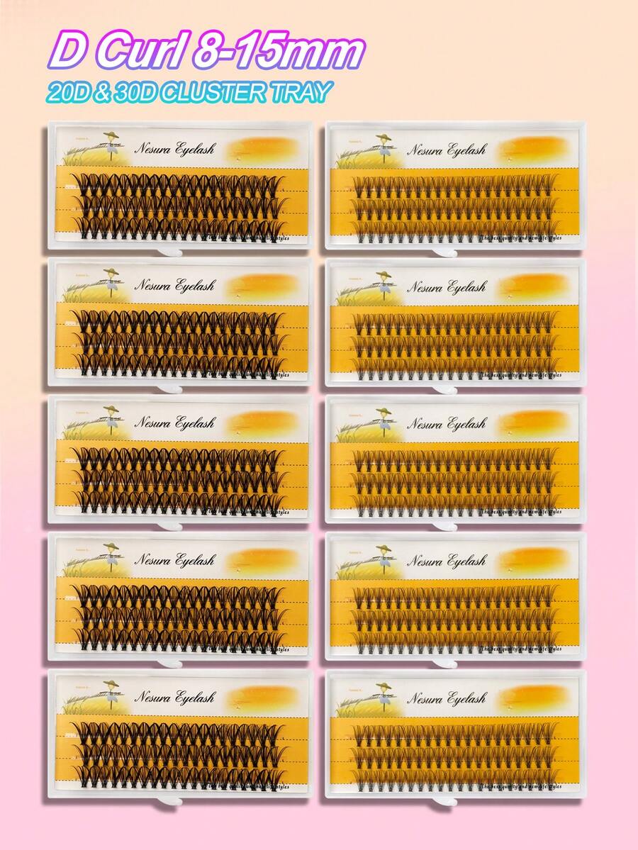 Waloshow 10 Boxes, 60pcs Cluster Eyelash Extensions, Mixed Length 8-15mm, 0.07mm Thickness, D Curl, Natural Fluffy Extra Thick Style, Reusable Plant-Based Squalane, DIY False Eyelash Kit For Beginners - D - Xem 1