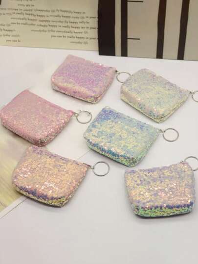 12pcs/6pcs Set Fashionable Sequin Star Mini Corduroy Coin Purse With Keychain - Casual Stylish, Can Hold Keys, Cables, Coins And Rings - Easy To Clean And Washable - Multiple Colors Available. Perfect New Year Gift For Friends, Great Value.