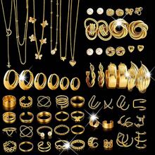 1 Set Of 3/2/1 Pcs Vintage Elegant Heart Pendant Necklace, Geometric Wide Face Earrings, Stud Earrings, Clip-On Earrings, Rings, Metal Jewelry Set For Women, Suitable For Daily Wear