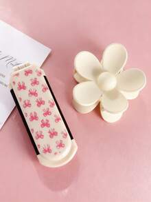 1/2pcs/Set Foldable Comb & Hair Clip Combo Set, Floral, Butterfly, Heart Printed Design, Portable Folding Comb, Hair Clips, Suitable For Students, Women, Holiday Gifts ,Hair Styling Kit ,Hair Tool Kit - Multicolor - View 10