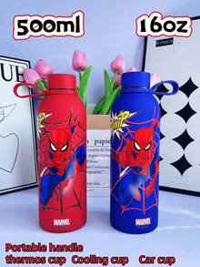 Disney 1 pieza Botella de agua deportiva de acero inoxidable 304 aislada con licencia  Authorized , vaso de enfriamiento, vaso para auto, con asa portátil, sellado y a prueba de fugas, impresión de personaje de dibujos animados elegante, gran capacidad de 500ml/16oz en azul y rojo, diseño de moda/resistente a la oxidación/duradero/multicolor/vaso a prueba de fugas/con tapa, adecuado para regalos de cumpleaños, Acción de Gracias, regalos de Navidad (las piezas del producto pueden ser aleatorias)