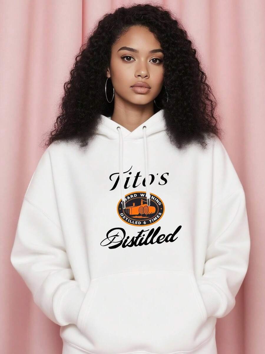 Womens Fashion Oversized Hoodies Sweatshirts Black White Options, Fall Casual Pullover Sweaters Winter Clothes, Tito's Distilled Hard Vodka Logo Funny Graphic Letter Print Plus Size Hoodie Unisex Hoodies Long Sleeve Pocket Pullover, Holiday Gift For Women - trắng - Xem 1