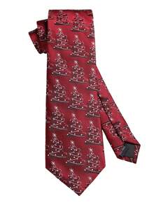 1pc 8cm Wide Christmas Tree, Santa Claus, Snowflake Printed Necktie, High Quality Fashion Holiday Christmas Gift, Party Gift - Wine Red 1 - View 2