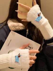 1/2 Pairs New Mink Fleece Half Finger Gloves For Women'S,With Cute Puppy Accessories,Soft Winter Warmth, Luxury Solid Color Plush Knitted Fingerless Gloves ,Warm Imitation Woolen Half Finger Gloves, Women'S Winter Plush Knitted Handguard, Wrist Leak Finger, Ladies Versatile Touch Screen Gloves,Office, Work, Outdoor Sports,Student Writing, Party Gifts,Christmas Gifts,Easter Gifts,Great Gift For Valentine'S Day - Multicolor - View 7