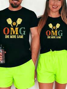 Pickleball OMG One More Game Pickle Ball Sports Men Women-Shirt  Graphic Tees Men Crop Tops Couple Tee Outfits Men-Shirt - 黑色 1pcs WOMEN - 查看 7
