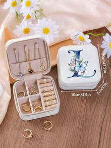 1 Peça Caixa de Joias Minimalista com Floral e Letra, Caixa de Joias Portátil de PU para Viagens de Verão, Mini Organizador de Joias para Brincos, Colares, Anéis, Exibição e Armazenamento de Joias, Caixa de Joias de Grande Capacidade, Adequada para Presentes do Dia das Mães, Natal, Halloween, Organizador de Joias Feminino, Essencial de Viagem, Armazenamento de Dormitório de Volta às Aulas - Branco - Visão 26