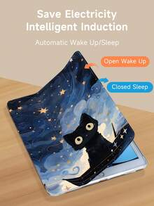 星空下的黑猫平板电脑保护套，兼容 iPad 9.7/10.2/10.5/10.9/12.9/Pro 11（第十代）、Galaxy Tab S6 Lite 10.4 英寸、Kindle Paperwhite 第十二代（2024 年款）、Kindle 第十一代（2022 年款），提供轻柔的防震保护，支持智能支架/自动唤醒/睡眠功能 - 彩色 - 查看 5