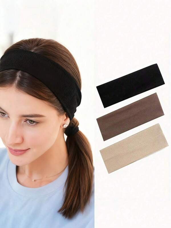 1/3 piezas Diademas elásticas suaves - Diademas de yoga para el cuidado de la piel y el maquillaje, diademas elásticas anchas antideslizantes para mujeres, gimnasio, lavarse la cara, accesorios de pelo de punto de unicolor, artículos esenciales