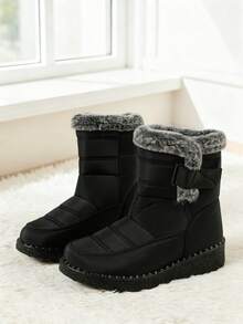 FZY 2026 Winter New Mid-Calf Boots, Non-Slip Winter Women's Snow Boots - Thick-Soled Women's Mid-Calf Snow Boots, Lightweight And Shock-Absorbing Outdoor Sports Boots - Leather Boots With Fur Lining, Warm And Insulated Winter Snow Boots, Suitable For Outdoor And Casual Winter Women's Boots, Available In Multiple Colors, Perfect For Holiday Occasions. Suitable For Romantic Dates, Elegant Business Attire, And Casual Wear, Making A Perfect Holiday Surprise Gift. Valentine's Day Romantic Charm Avant-Garde Elongated Women's Boots, Easter Outing Casual Women's Shoes. - 黑色 - 查看 5