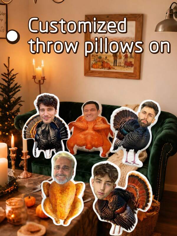 1pc Custom Funny Throw Pillow - Thanksgiving Edition, 3D Printed Realistic Face & Body Design, Soft Home Decor Cushion, Ideal Gift For Family, Friends, Yourself, Christmas, Thanksgiving, Valentine's Day, Wedding, Women, Anniversary