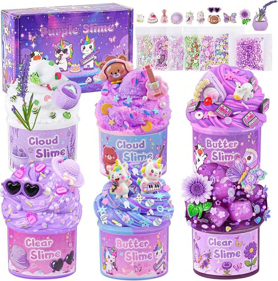 New6 Pack Slimes, Pink Slime Kids, Cloud Slime Kit For Girls Ages 8-12, Toys For Girls And Boys, For Kids Slime Set Party Kit Goodie Bag Stuffers, 4 5 6 7 8 9 10 Year Old Girl Birthday Gift Cute StuffSeasonal Gifts - 薰衣草 - 查看 1