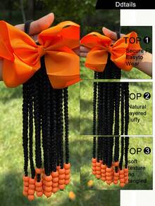 1条迷人可拆卸10英寸合成卷曲编织马尾假发，带珠子装饰 - 非常适合儿童派对和角色扮演 - 自然黑 - 查看 6