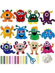 12pcs Handmade Monster Themed Sewing DIY Kit, Thick Felt Animal Sewing Kit, Arts & Crafts Set, Suitable For Beginners - Includes Complete Material Pack, Easy-To-Use Design And Interactive Tools, Educational Craft Gift For Parties & Parent-Child Interaction