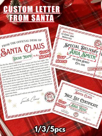 1/3/5pcs, Official Letter From Santa Claus, Nice List Certificate Bundle, North Pole Mail, Christmas Eve Box, DIY Xmas Decor & Gifting, Unique Personalized Christmas Gift Idea, Xmas Wish, Holiday Gift For Her, Unique Xmas Gift For Family & Friends, Festive Writing Paper. Creative Christmas Gifts, Party Gifts, Holiday Gifts, Christmas Decorations