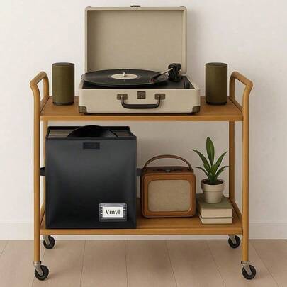 Supernic Record Storage Box - Stackable And Foldable With Lid, Suitable For Multiple Records | DJ, Collectors, And Music Enthusiasts Portable Handle Design (Black) (1 Pack 7 Inches/12 Inches)