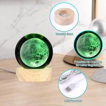 2Pcs Bola cristal 3D de Saturno/Luna,Luna 3d Glass Ball, Con Base De bola de cristal luz de noche,Luz Nocturna de Bola de Cristal,cristales para decorar,Navidad,regalos espaciales para niños - Multicolor - Ver 3
