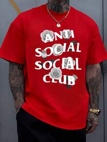 Symbolizing A Distinctive Persona Fusing Bold Anti Social Club Text With Delicate Roses Expressing Individualism And Graceful Defiance Tshirt 220g - 紅色 - 查看 8