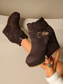 Giày bốt cổ ngắn gót mỏng thời trang thu đông mới của Châu Âu và Mỹ, giày bốt cao gót có khóa kéo bên hông, giày bốt thời trang, giày bốt cao gót mũi nhọn, giày bốt mũi tròn gợi cảm mới mùa đông, giày bốt cao gót tối giản cho nữ - Cà phê nâu - Xem 5